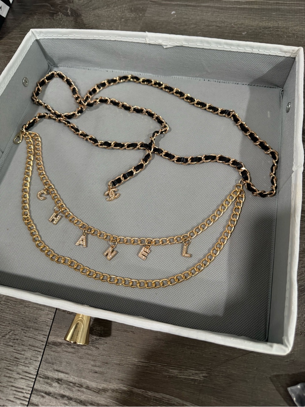 Gold & Black Double-Layer Waist Chain with Letter Diamond Charms
